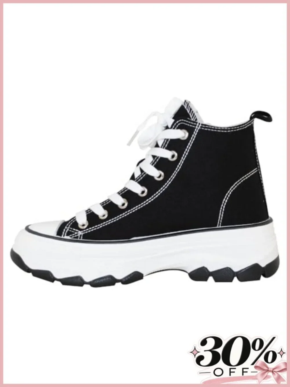 Platform Lace-Up Canvas High Top Sneakers Rhinestone Comfort Casual